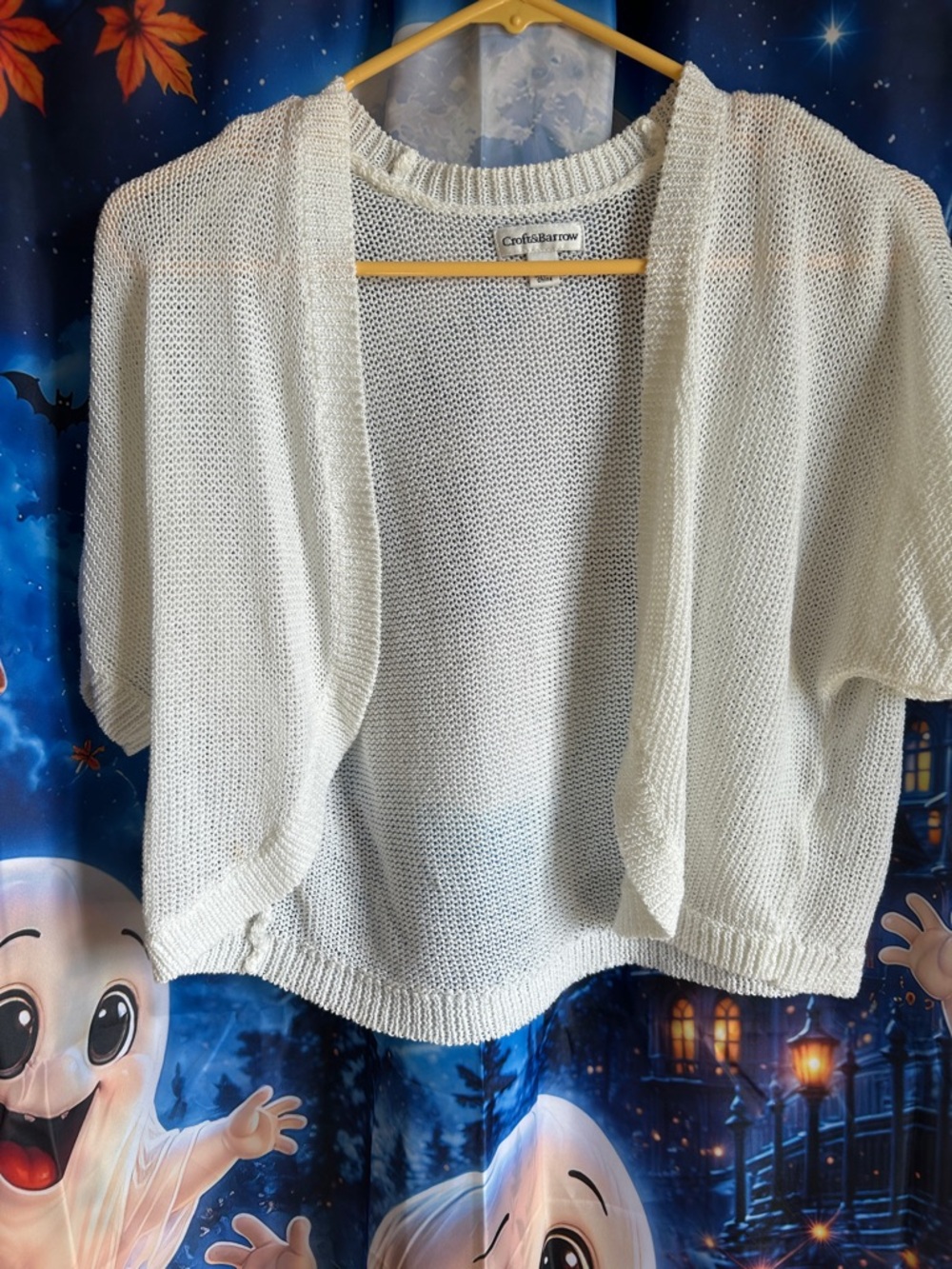 Croft & Barrow Lightweight White Cropped Cardigan